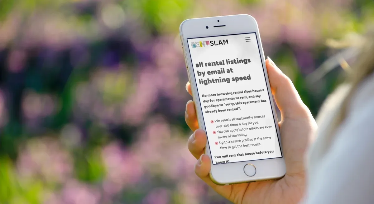 RentSlam.com on a phone